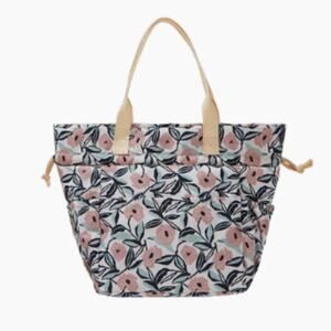 NWT Summer & Rose Adrienne White Pink Floral Drawstring Handled Lunch Tote Bag